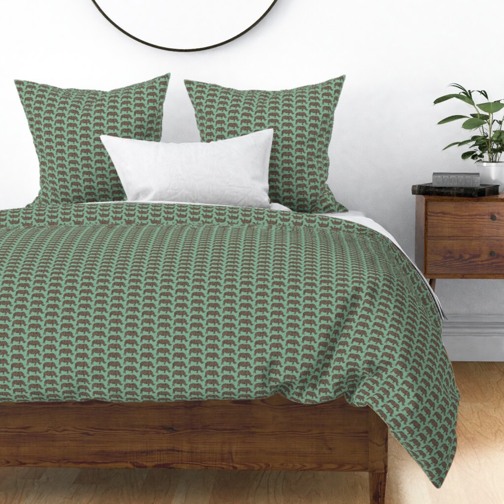 Rhinoceros Animal Safari Africa Grün braun Sateen Duvet Cover by Roostery Rhinoceros Animal Safari Africa Grün braun Sateen Duvet Cover by Roostery
