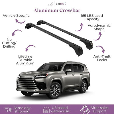 Erkul Roof Rack Cross Bars Fits Lexus LX 600 2022-2025 Fits Flush Rails Black