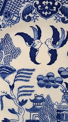 Vintage Blue Willow Japan Flow Blue Medium Plate / Saucer - 9.25