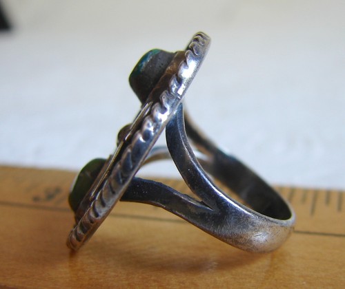 Vtg Native American Silver RING, Sz 6.25, Green Turquoise Stones, Navajo D63 - Picture 6 of 12