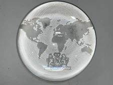 Philip Morris ETCHED Dublin CRYSTAL MAP of the WORLD PAPERWEIGHT 3 3/4" inch