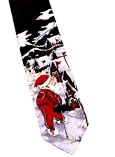 Santa Golfing at North Pole Christmas Necktie Ho Ho Ho 100% Silk