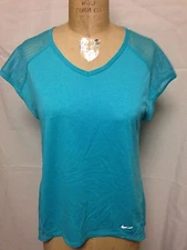 Nike Womens Dri Fit Cap Sleeve Mesh Top Active Tee  Aqua Blue    NWOT
