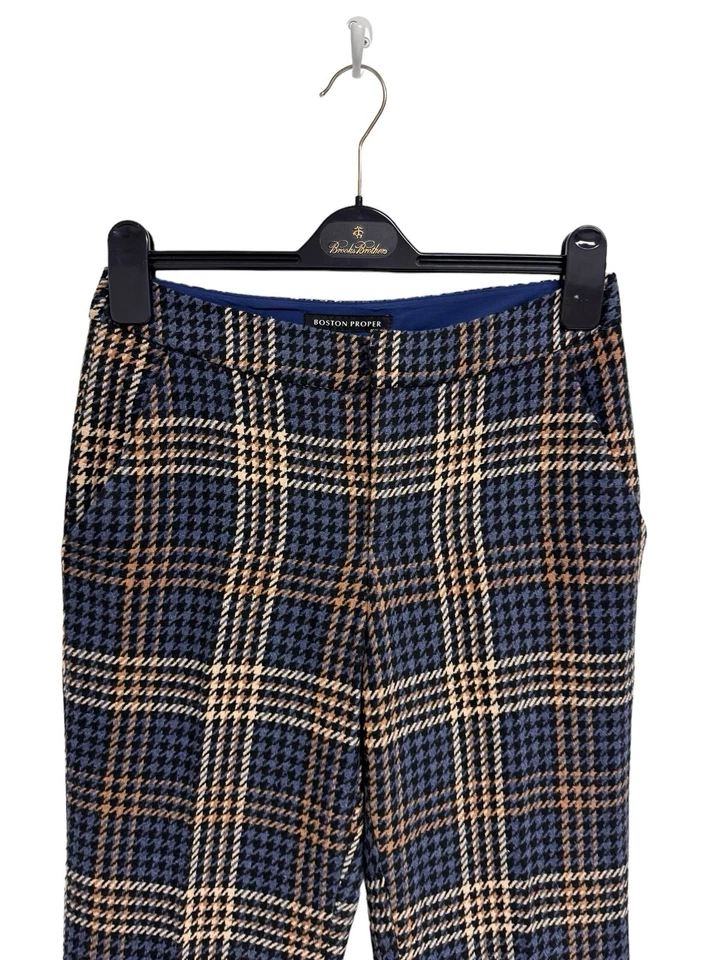 Boston Proper Women's Blue & Brown Plaid Straight Leg Dress Pants Size 4 - Image 3 of 4