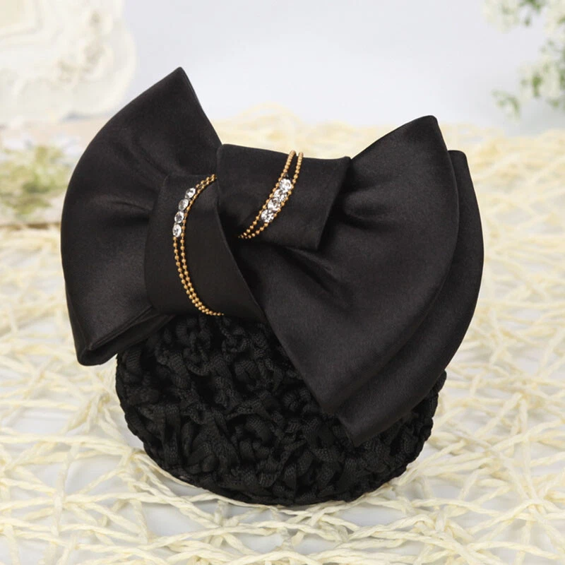 Women Hair Clip With Net Bun Cover Bow Barrette Snood Hairnet Hair Accessories * - Image 2 of 4