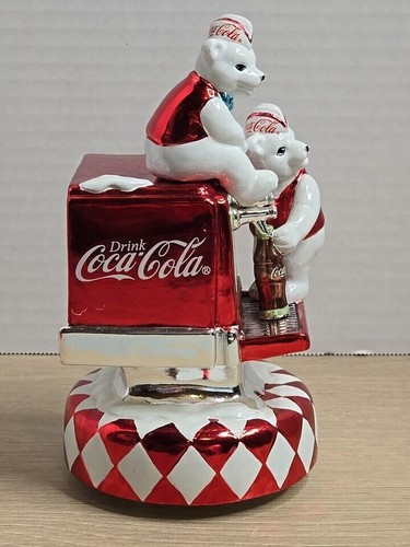 Vtg Coca Cola Soda Parler Music Box Christmas Santa Bears Coke Machine Figurine - Picture 2 of 5