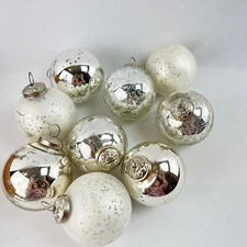 Tinsel and Fir Silver Kugel Style Glass Heavyweight Christmas Ornaments Set Of 9