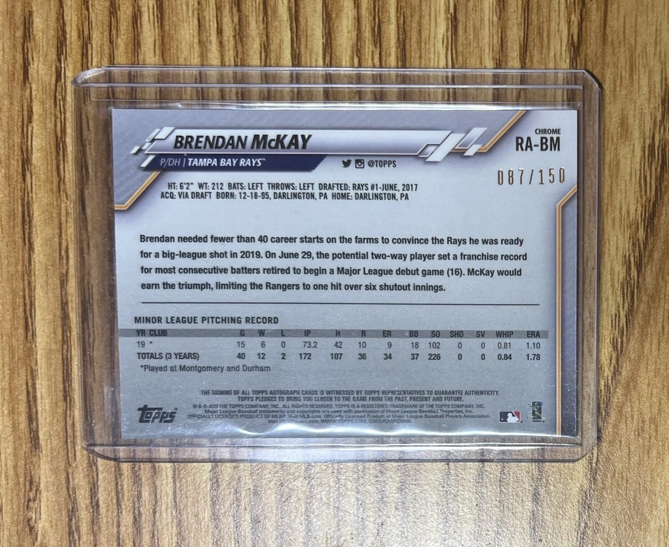 2020 Brendan McKay Topps Chrome Blue Wave No. RA-BM On Card Auto 87/150 🔥 - Image 2 of 2
