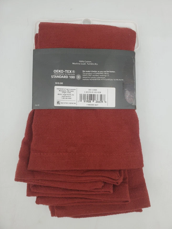 Threshold Set of 4 Cloth Napkins Textured Red Rust 18”x 18” Cotton Linen - Image 2 of 3