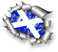 Ripped Open Torn Metal Rip & Distressed Aged Scotland Scottish Flag car sticker