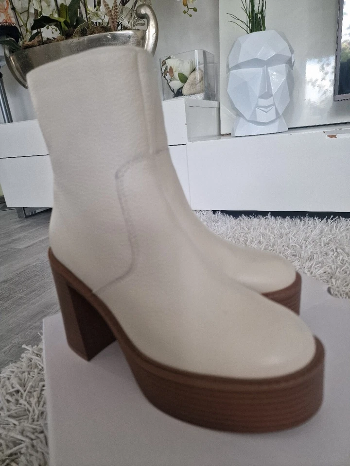 Aldo Plateau echt-leder High Heel Stiefel Stiefeletten Beige Ecru Platform 37,5 - Bild 2 von 4
