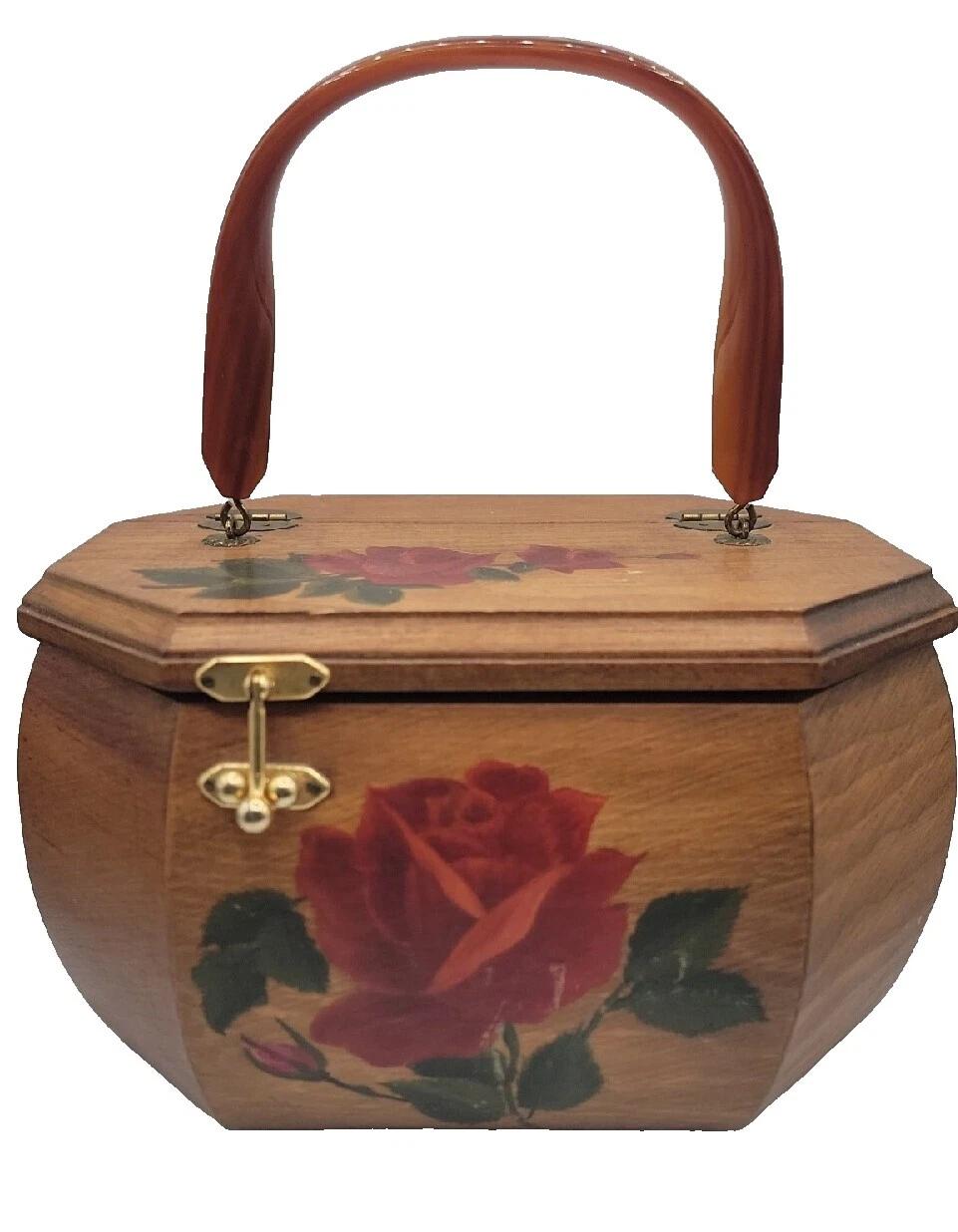 Bolsos vintage marrón de madera, Bolsos y estuches