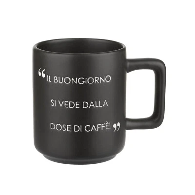 KASANOVA Mug nera con scritta 320 ml in stoneware nero