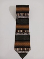 Chez Roffe Black Brown Green Geometric Striped Mens Necktie Tie 100 Silk 59"