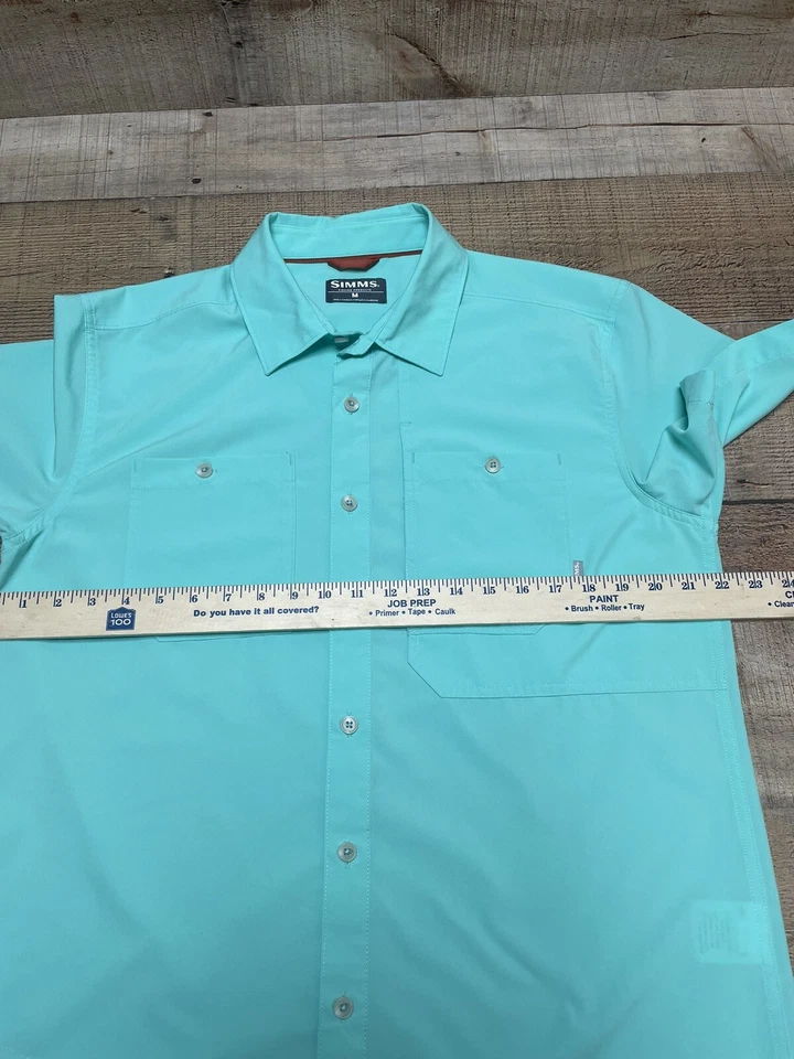 Simms Superlight Shirt Size M Med teal Button Up Fishing Vented UPF Pocket - Image 4 of 4