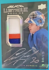 2020-21 Ilya Sorokin UD Black Lustrous RPA Rookie Auto Jersey Patch RC /125