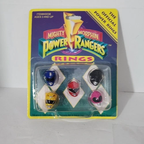 Vintage 1993 Mighty Morphin Power Rangers MMPR Helmet Rings Set of 5 ~ Brand New