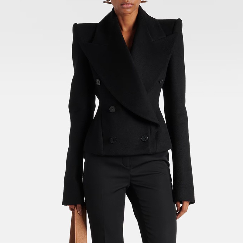 New Womens Double Breasted Business Formal Jacket Slim Fit Collar Woolen Jackets