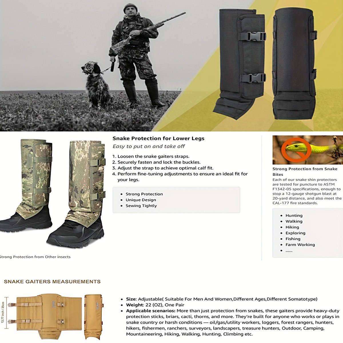 Natural Tactility Shock Absorbing Lightweight 1000D Nylon Anti-Snake Boot Covers — product photo 2 of 9