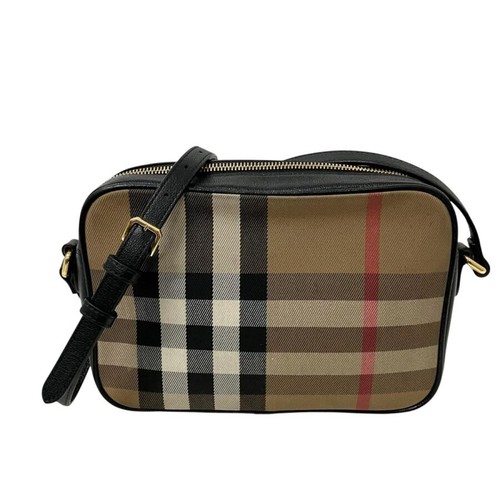 Burberry Nova Check Camera Bag Beige Canvas Leather Crossbody Auth