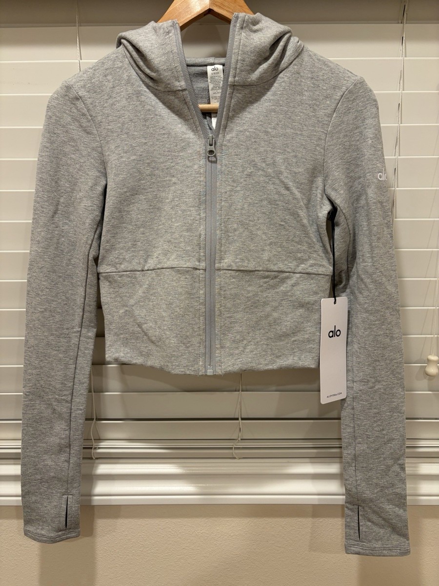 Alo Yoga Sway Full Zip Hoodie -Heather Grey- Size S - NWT | eBay