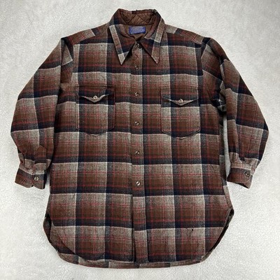 VTG Pendleton 1960 Virgin Wool Plaid Flannel Mens 16 1/2 Lots Of Holes  Photos 