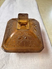 Vintage Lidded Jeanette Glass Acorns & Oak Leaves Amberlina Footed Candy Dish