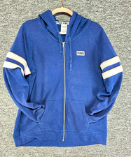 PINK Victoria's Secret Women's Full Zip Hooded Hoodie Blue Logo L Pockets