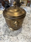 Vintage Towle Brass Ice Bucket Milk Glass Lions head Handles RARE Bar Ware MCM