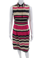 L.K. Bennett Womens Striped Sleeveless Half Buttoned Shirt Dress Multi Size 2