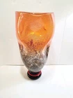 Huge Murano Signed Art Glass Vase 17" Large Multicolor Silver Flecks Italian