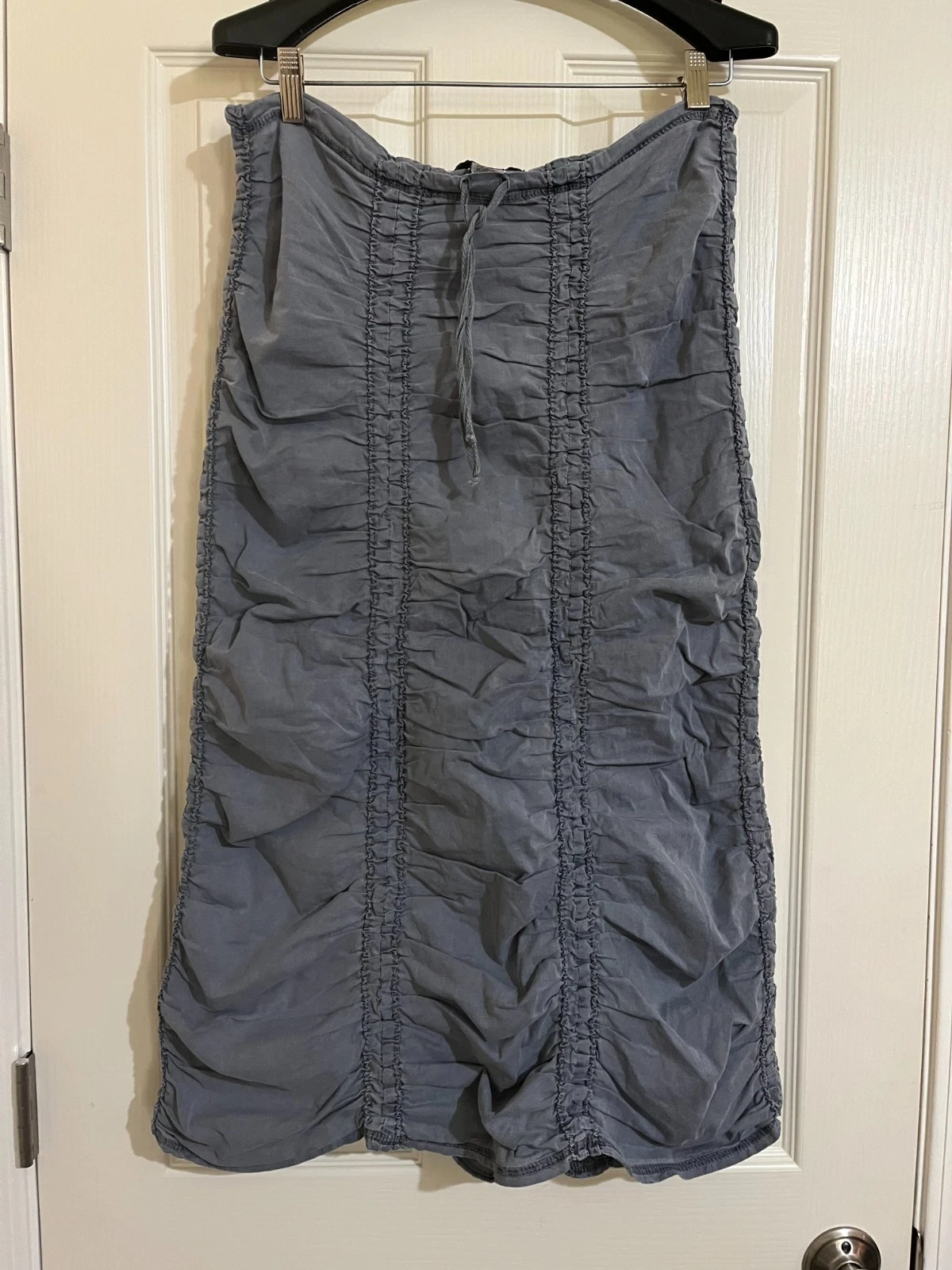 XCVI Wearables Slate Blue Ruched Midi Drawstring Waist Skirt Small
