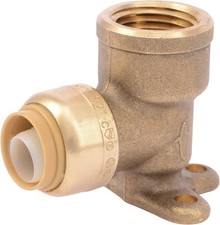 Brass Plumbing Fitting, 1/2 Inch Drop Ear Elbow, FNPT, Push to Connect