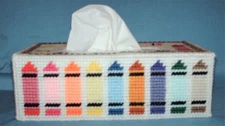 "Crayons" Tissue Box Cover (Plastic & Yarn) Finished