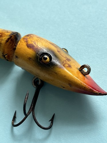 Moonlight Jointed Pikaroon - Vintage Wooden Glass Eyed Lure (R A R E)