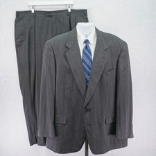 Austin Reed Dillards Wool Gray W/ Blue Striped 2 Piece Suit 48L 44 / 31 Pleated