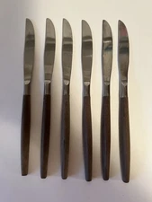 6Pc Ekco Eterna Dinner Knives Knife Stainless Steel Faux Wood Vintage
