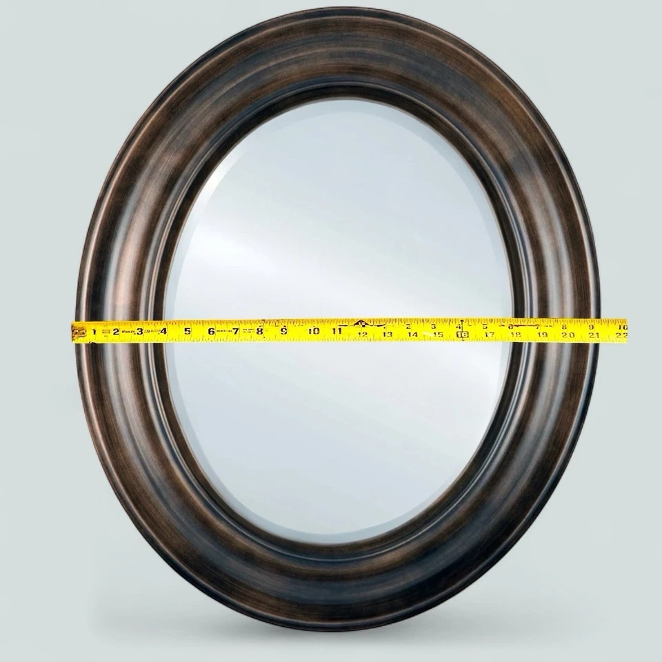 Vintage Framed Oval Wall Hanging Mirror, Rubbed Bronze 31”x 21”x3” - Image 3 of 4