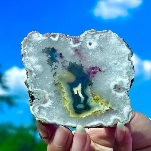 109G Natural Colorful Lace Agate Geode Slice Extra Large Gem From Argentina