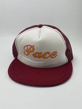 Vintage 1980's Pace Mesh Back Cap, Snapback Trucker Style Hat Flat Brim Burgundy