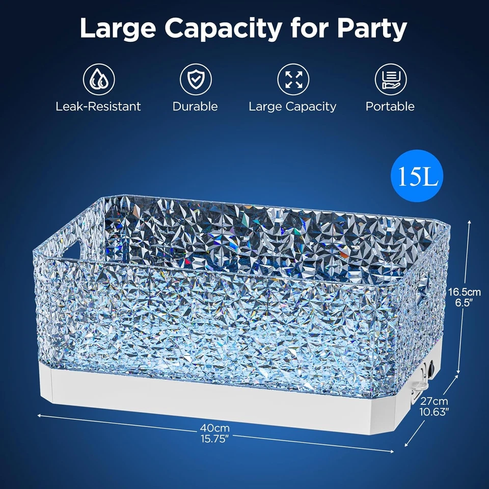 Cubo de hielo de plástico para fiestas, 15 litros / 4 galones grande bebida transparente,, Foto 2 de 4