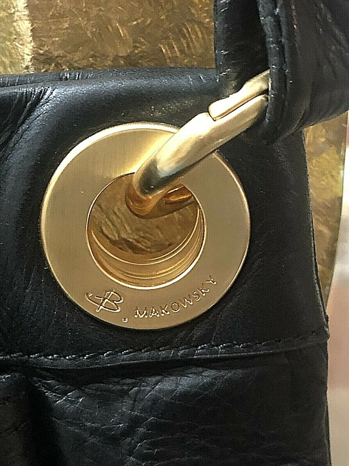 B Makowsky Black with Gold Trimmings Leather Shoulder bag #8 - Image 4 of 4