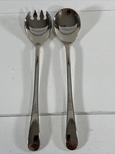 Italy Silver Plate Salad Server Spoon and Fork Utensils 9" Glossy Vintage