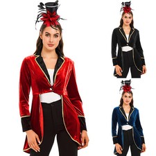 Womens Ringmaster Costume Party Coat Renaissance Tailcoat Carnivals Jacket