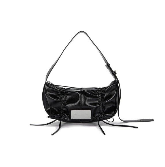 MATIN KIM HALF SHIRRING RIBBON ROUND BAG IN BLACK MATIN KIM HALF SHIRRING RIBBON ROUND BAG IN BLACK