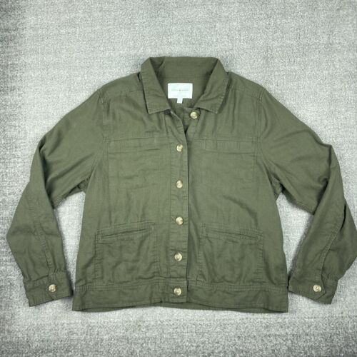 Lucky Brand Women Khaki Green Linen Short Jacket Blazer Large
