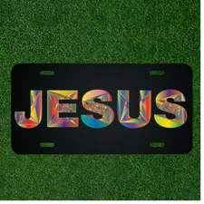 Custom Personalized License Plate Auto Tag With FANCY Colorful JESUS Design