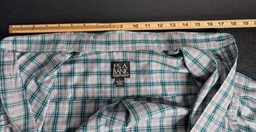 90's Jos. A. Bank Men's Traveler's Collection Green Tartan Plaid Dress Shirt L - Picture 8 of 8