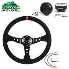 14" Suede Steering Wheel Quick Release Hub Adapter For Honda Civic 1996-2000 EK