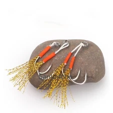 20pcs Jigging Fishing Assist Hooks Double Barbed Jig Fishhooks with Glow Feather